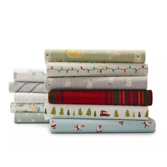 Cuddl Duds Heavyweight Cotton Flannel QUEEN Sheet Set Deep Fit Truck Fairisle - Picture 8 of 8